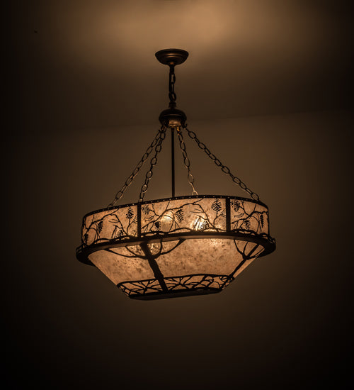 Meyda Lighting Whispering Pines 30" 8-Light Dark Burnished Antique Copper Inverted Pendant Light With Silver Mica Shade Glass