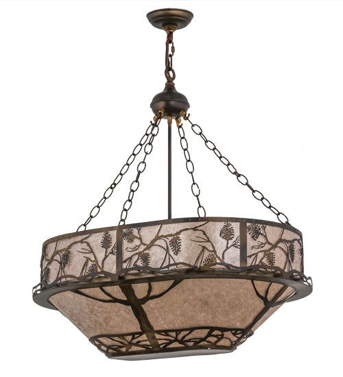 Meyda Lighting Whispering Pines 30" 8-Light Dark Burnished Antique Copper Inverted Pendant Light With Silver Mica Shade Glass