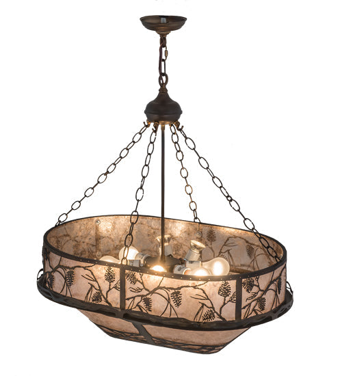 Meyda Lighting Whispering Pines 30" 8-Light Dark Burnished Antique Copper Inverted Pendant Light With Silver Mica Shade Glass