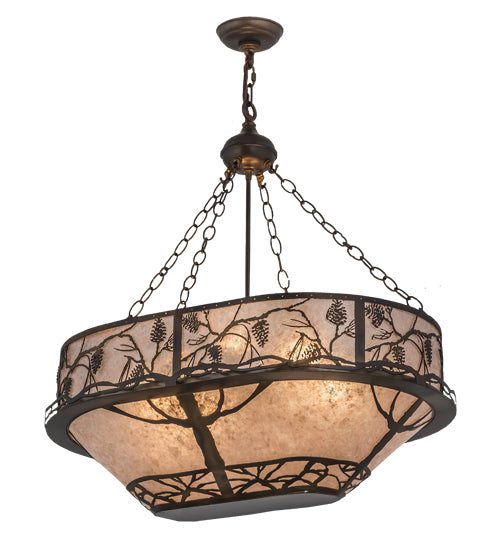 Meyda Lighting Whispering Pines 30" 8-Light Dark Burnished Antique Copper Inverted Pendant Light With Silver Mica Shade Glass