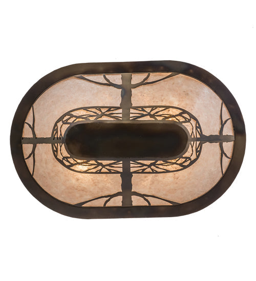 Meyda Lighting Whispering Pines 30" 8-Light Dark Burnished Antique Copper Inverted Pendant Light With Silver Mica Shade Glass