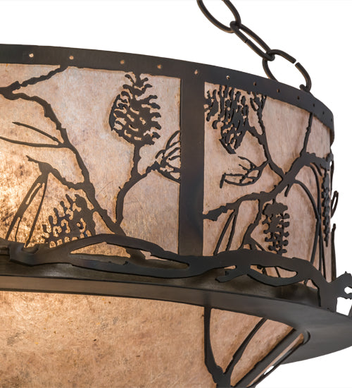 Meyda Lighting Whispering Pines 30" 8-Light Dark Burnished Antique Copper Inverted Pendant Light With Silver Mica Shade Glass