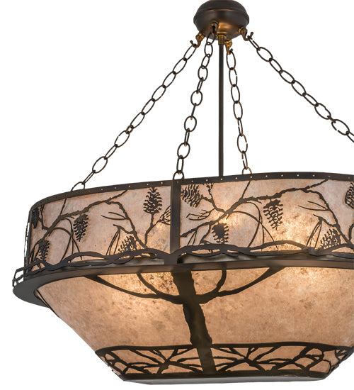 Meyda Lighting Whispering Pines 30" 8-Light Dark Burnished Antique Copper Inverted Pendant Light With Silver Mica Shade Glass
