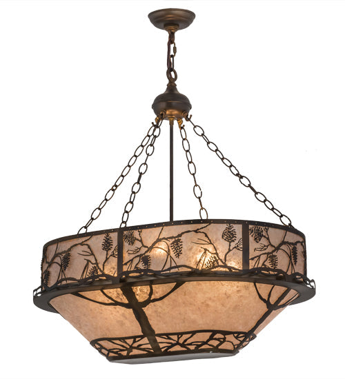 Meyda Lighting Whispering Pines 30" 8-Light Dark Burnished Antique Copper Inverted Pendant Light With Silver Mica Shade Glass
