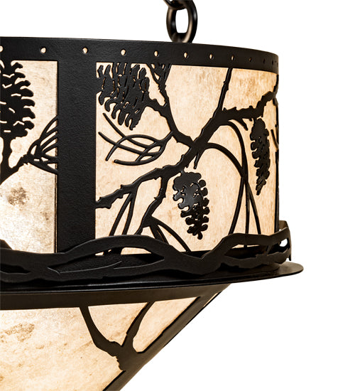 Meyda Lighting Whispering Pines 30" 8-Light Satin Black Wrought Iron Island Inverted Pendant Light With Silver Mica Shade Glass
