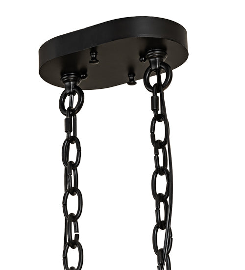 Meyda Lighting Whispering Pines 30" 8-Light Satin Black Wrought Iron Island Inverted Pendant Light With Silver Mica Shade Glass