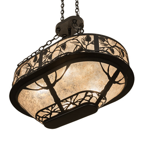 Meyda Lighting Whispering Pines 30" 8-Light Satin Black Wrought Iron Island Inverted Pendant Light With Silver Mica Shade Glass