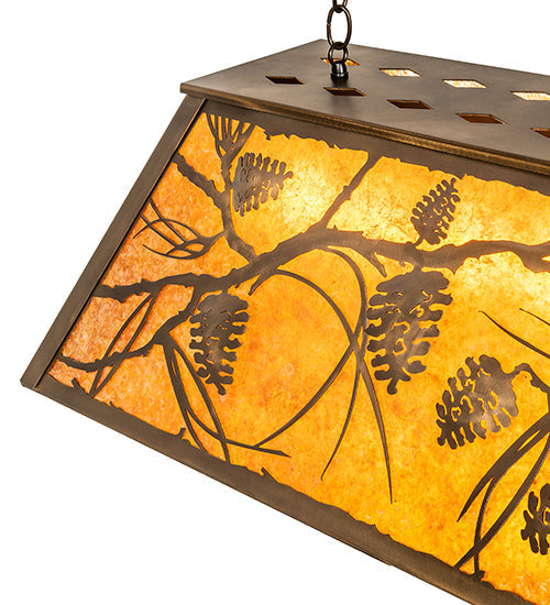 Meyda Lighting Whispering Pines 33" 6-Light Antique Copper Island Pendant Light With Amber Mica Shade Glass