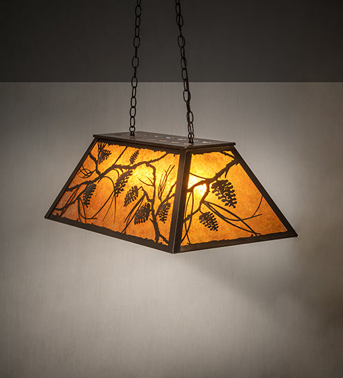 Meyda Lighting Whispering Pines 33" 6-Light Antique Copper Island Pendant Light With Amber Mica Shade Glass