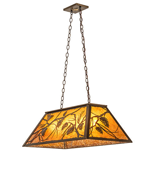 Meyda Lighting Whispering Pines 33" 6-Light Antique Copper Island Pendant Light With Amber Mica Shade Glass