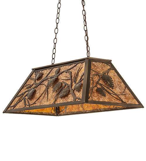 Meyda Lighting Whispering Pines 33" 6-Light Antique Copper Island Pendant Light With Amber Mica Shade Glass