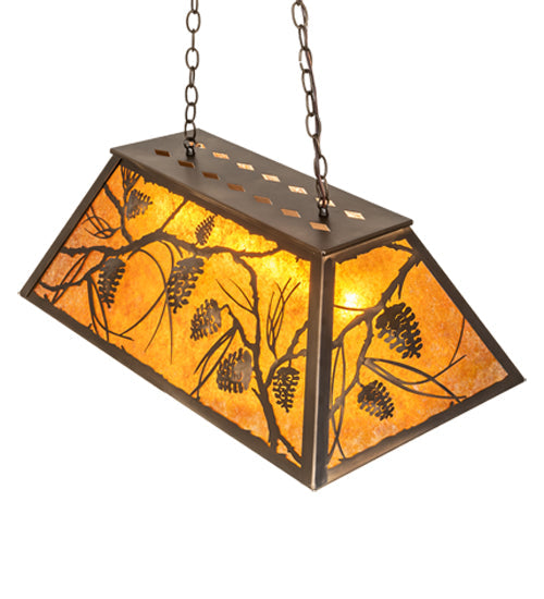 Meyda Lighting Whispering Pines 33" 6-Light Antique Copper Island Pendant Light With Amber Mica Shade Glass
