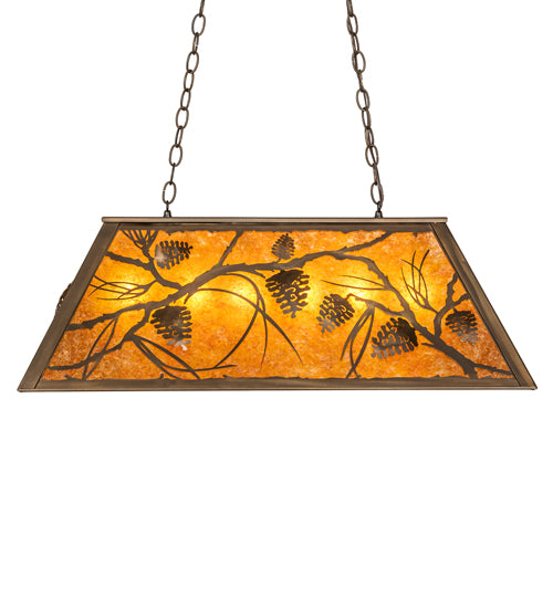 Meyda Lighting Whispering Pines 33" 6-Light Antique Copper Island Pendant Light With Amber Mica Shade Glass