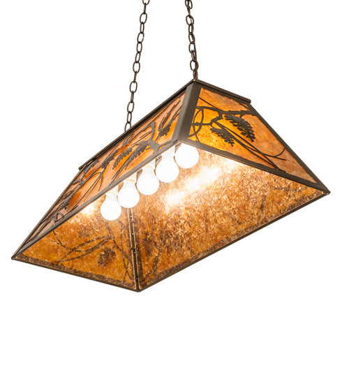 Meyda Lighting Whispering Pines 33" 6-Light Antique Copper Island Pendant Light With Amber Mica Shade Glass
