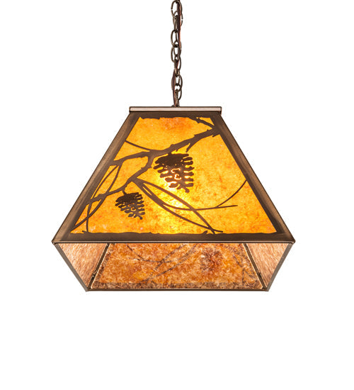 Meyda Lighting Whispering Pines 33" 6-Light Antique Copper Island Pendant Light With Amber Mica Shade Glass