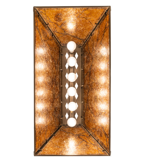 Meyda Lighting Whispering Pines 33" 6-Light Antique Copper Island Pendant Light With Amber Mica Shade Glass