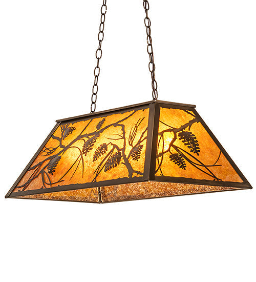 Meyda Lighting Whispering Pines 33" 6-Light Antique Copper Island Pendant Light With Amber Mica Shade Glass