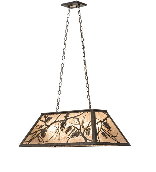 Meyda Lighting Whispering Pines 33" 6-Light Antiquity Island Pendant Light With Silver Mica Shade Glass