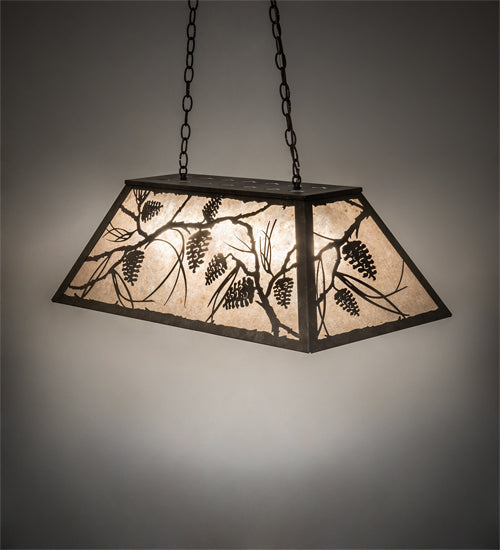 Meyda Lighting Whispering Pines 33" 6-Light Antiquity Island Pendant Light With Silver Mica Shade Glass