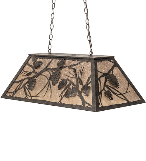 Meyda Lighting Whispering Pines 33" 6-Light Antiquity Island Pendant Light With Silver Mica Shade Glass