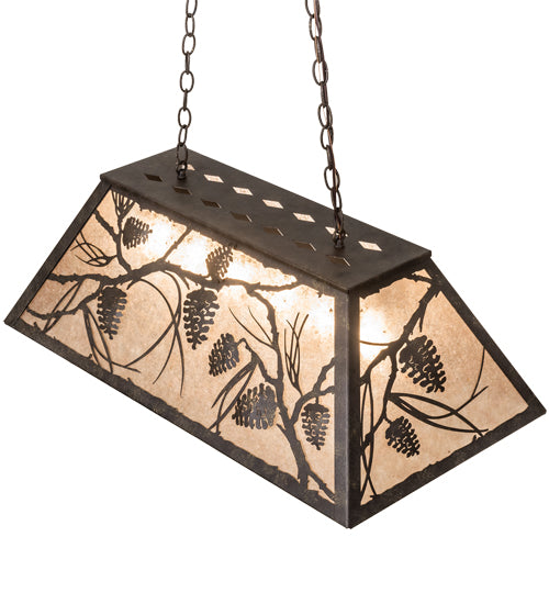 Meyda Lighting Whispering Pines 33" 6-Light Antiquity Island Pendant Light With Silver Mica Shade Glass
