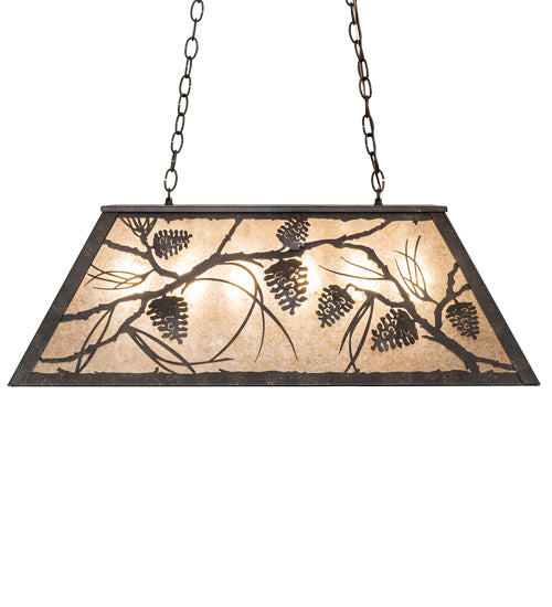 Meyda Lighting Whispering Pines 33" 6-Light Antiquity Island Pendant Light With Silver Mica Shade Glass