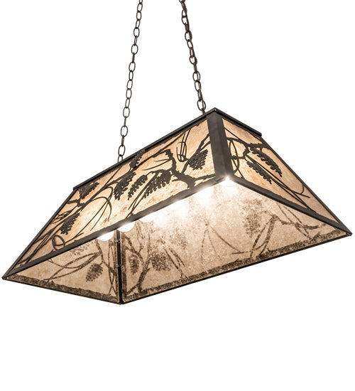 Meyda Lighting Whispering Pines 33" 6-Light Antiquity Island Pendant Light With Silver Mica Shade Glass