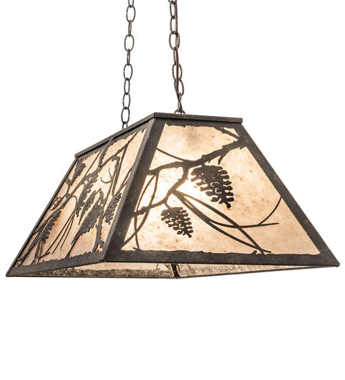 Meyda Lighting Whispering Pines 33" 6-Light Antiquity Island Pendant Light With Silver Mica Shade Glass