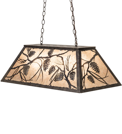 Meyda Lighting Whispering Pines 33" 6-Light Antiquity Island Pendant Light With Silver Mica Shade Glass