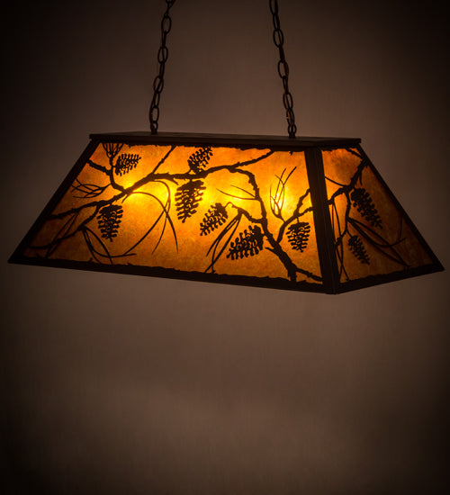Meyda Lighting Whispering Pines 33" 6-Light Mahogany Bronze Island Pendant Light With Amber Mica Shade Glass