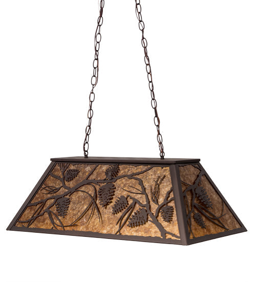 Meyda Lighting Whispering Pines 33" 6-Light Mahogany Bronze Island Pendant Light With Amber Mica Shade Glass