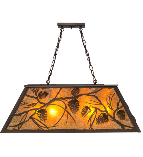 Meyda Lighting Whispering Pines 33" 6-Light Mahogany Bronze Island Pendant Light With Amber Mica Shade Glass