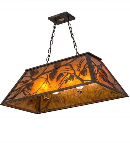 Meyda Lighting Whispering Pines 33" 6-Light Mahogany Bronze Island Pendant Light With Amber Mica Shade Glass