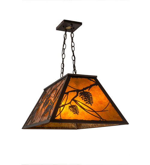 Meyda Lighting Whispering Pines 33" 6-Light Mahogany Bronze Island Pendant Light With Amber Mica Shade Glass