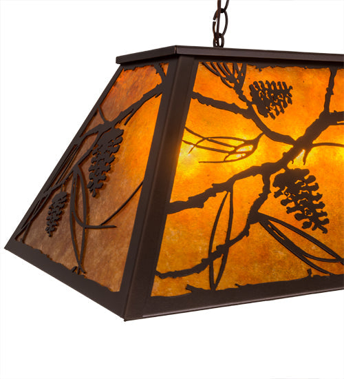 Meyda Lighting Whispering Pines 33" 6-Light Mahogany Bronze Island Pendant Light With Amber Mica Shade Glass