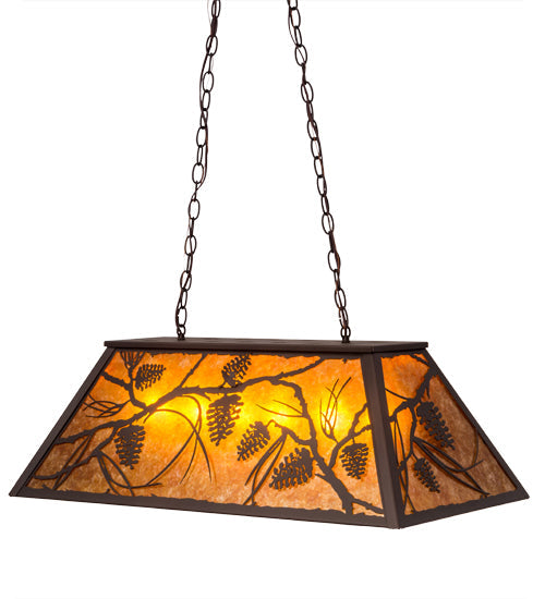 Meyda Lighting Whispering Pines 33" 6-Light Mahogany Bronze Island Pendant Light With Amber Mica Shade Glass