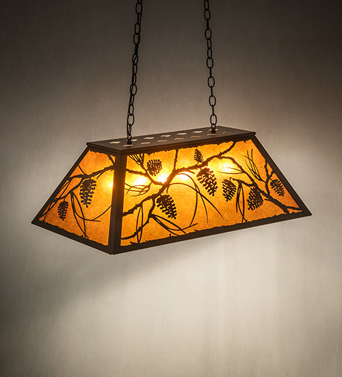 Meyda Lighting Whispering Pines 33" 6-Light Oil Rubbed Bronze Island Pendant Light With Amber Mica Shade Glass