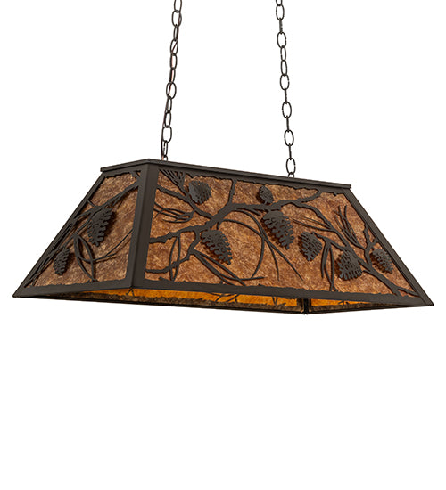 Meyda Lighting Whispering Pines 33" 6-Light Oil Rubbed Bronze Island Pendant Light With Amber Mica Shade Glass