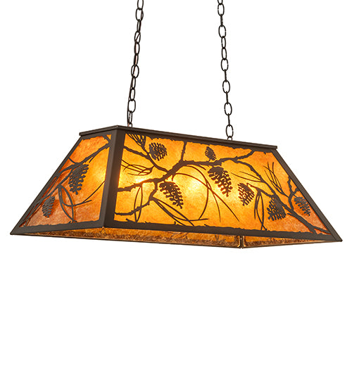Meyda Lighting Whispering Pines 33" 6-Light Oil Rubbed Bronze Island Pendant Light With Amber Mica Shade Glass