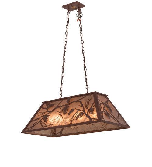 Meyda Lighting Whispering Pines 33" 6-Light Rust Island Pendant Light With Silver Mica Shade Glass