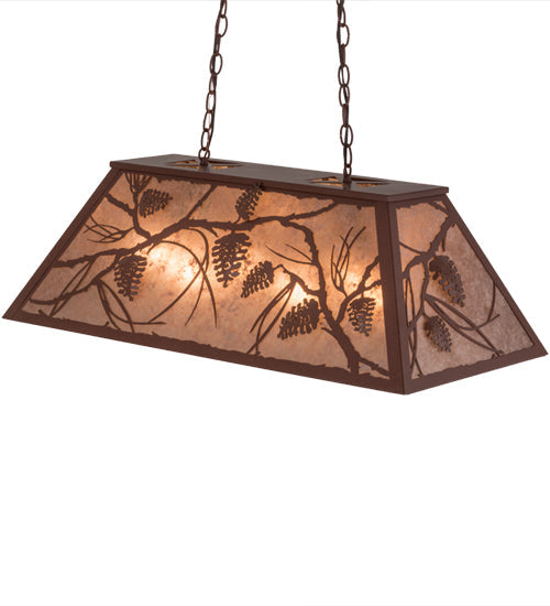 Meyda Lighting Whispering Pines 33" 6-Light Rust Island Pendant Light With Silver Mica Shade Glass