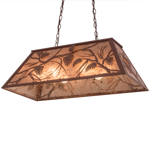 Meyda Lighting Whispering Pines 33" 6-Light Rust Island Pendant Light With Silver Mica Shade Glass