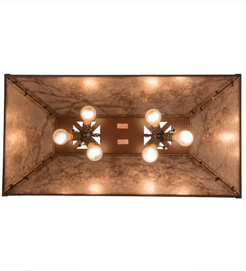 Meyda Lighting Whispering Pines 33" 6-Light Rust Island Pendant Light With Silver Mica Shade Glass