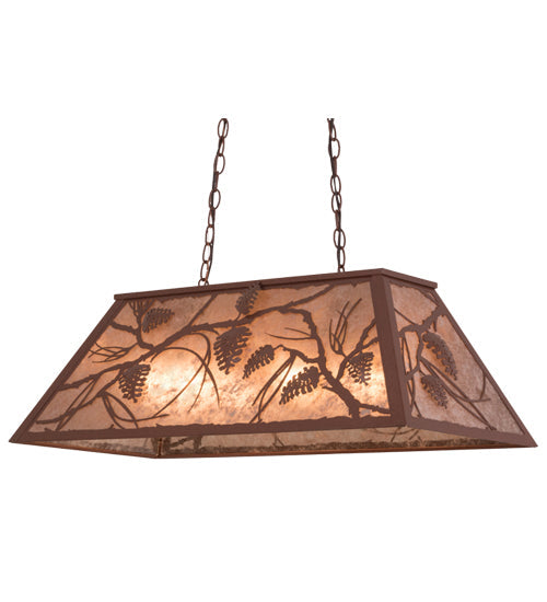 Meyda Lighting Whispering Pines 33" 6-Light Rust Island Pendant Light With Silver Mica Shade Glass
