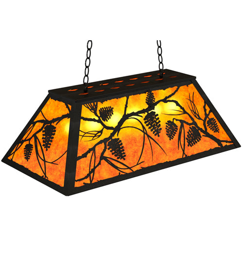 Meyda Lighting Whispering Pines 33" 6-Light Textured Black Island Pendant Light With Amber Mica Shade Glass