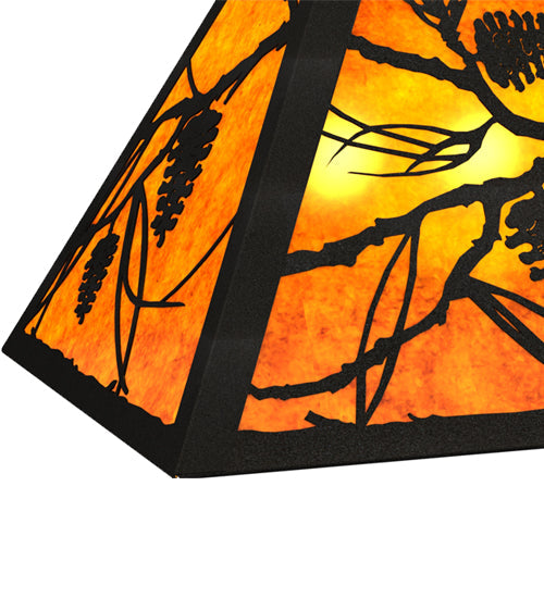 Meyda Lighting Whispering Pines 33" 6-Light Textured Black Island Pendant Light With Amber Mica Shade Glass
