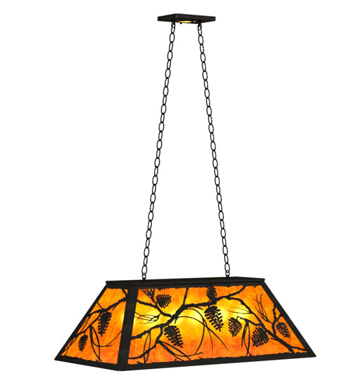 Meyda Lighting Whispering Pines 33" 6-Light Textured Black Island Pendant Light With Amber Mica Shade Glass