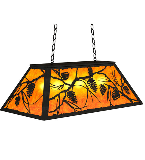 Meyda Lighting Whispering Pines 33" 6-Light Textured Black Island Pendant Light With Amber Mica Shade Glass