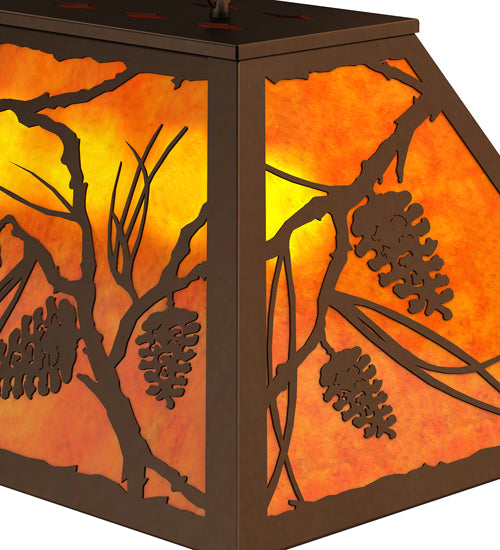 Meyda Lighting Whispering Pines 33" 6-Light Timeless Bronze Island Pendant Light With Amber Mica Shade Glass