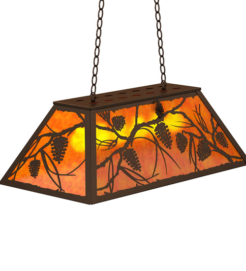 Meyda Lighting Whispering Pines 33" 6-Light Timeless Bronze Island Pendant Light With Amber Mica Shade Glass